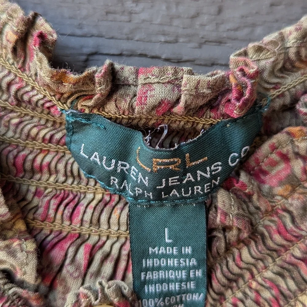 Lauren Jeans Ralph Lauren Button Up Mock Neck Long Sleeve Victorian Blouse Large